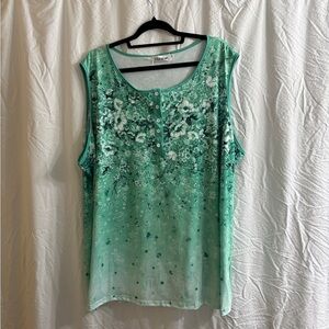 Flycurvy Green Floral Tank Top. Size 5X.